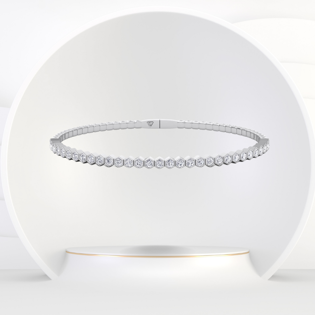 Hexagonal Bezel Set Natural Diamond Flexible Bangle
