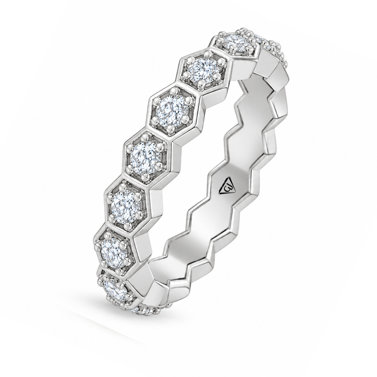 Honeycomb Round Cut Natural Diamond Eternity Band white 