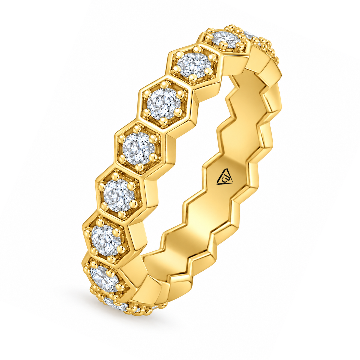 Honeycomb Round Cut Natural Diamond Eternity Band yellow