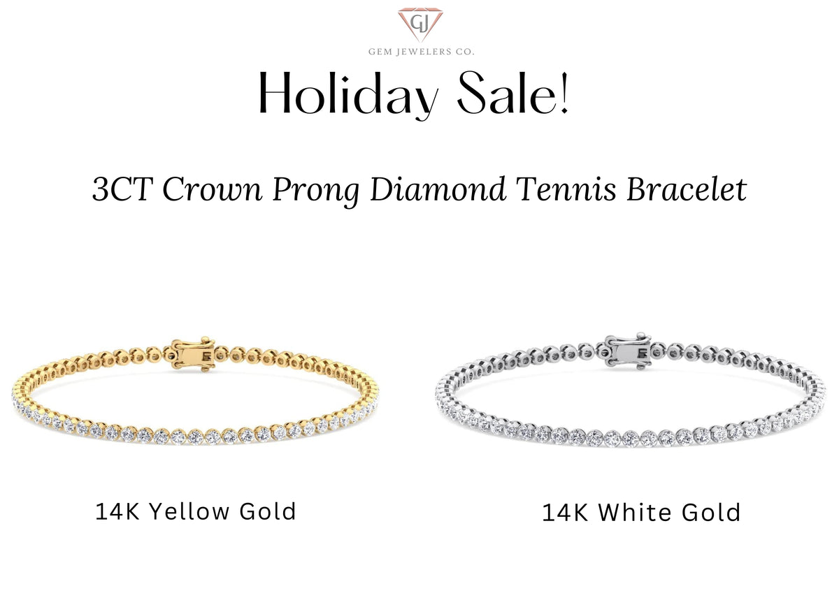 Holiday Deals - 3CT  Diamond Tennis Bracelet in 14K Solid Gold - Gem Jewelers Co
