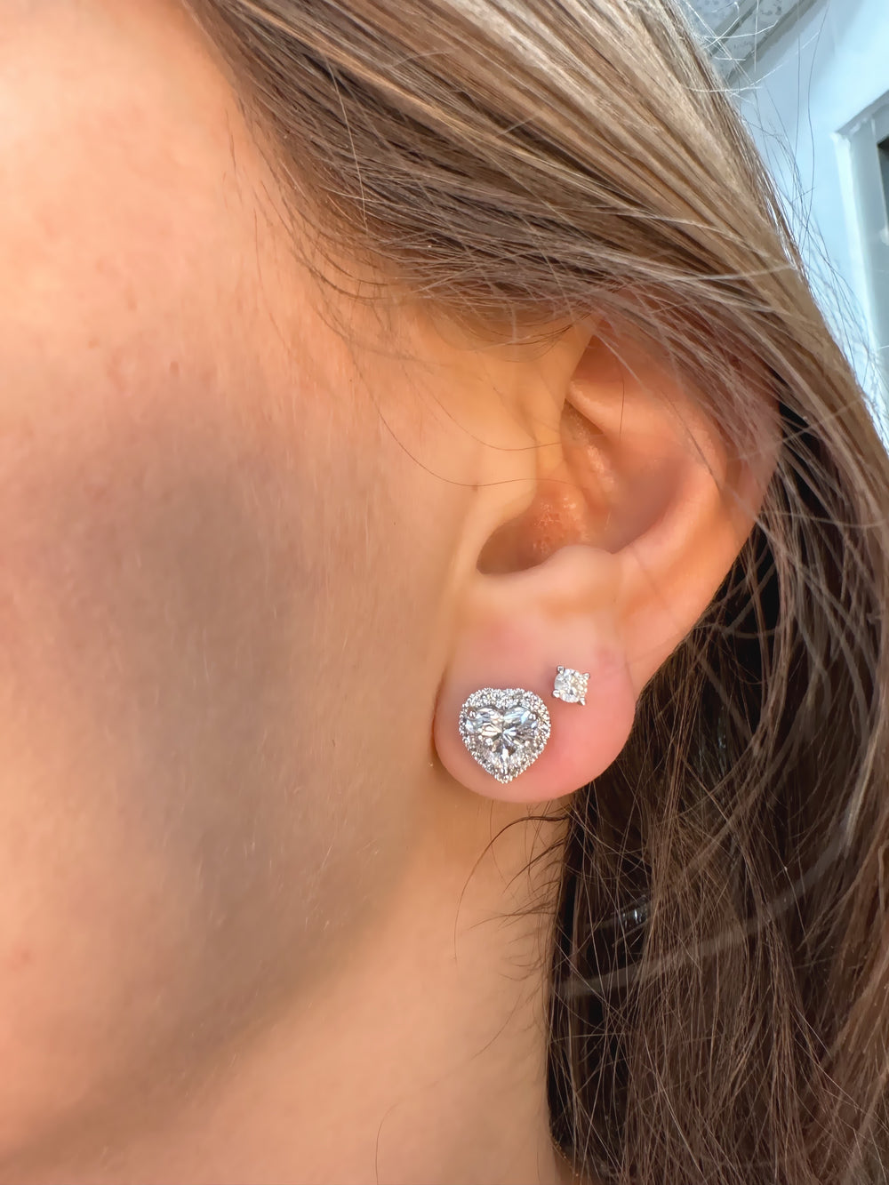Tiana - Heart Shape Diamond Halo Studs - Gem Jewelers Co