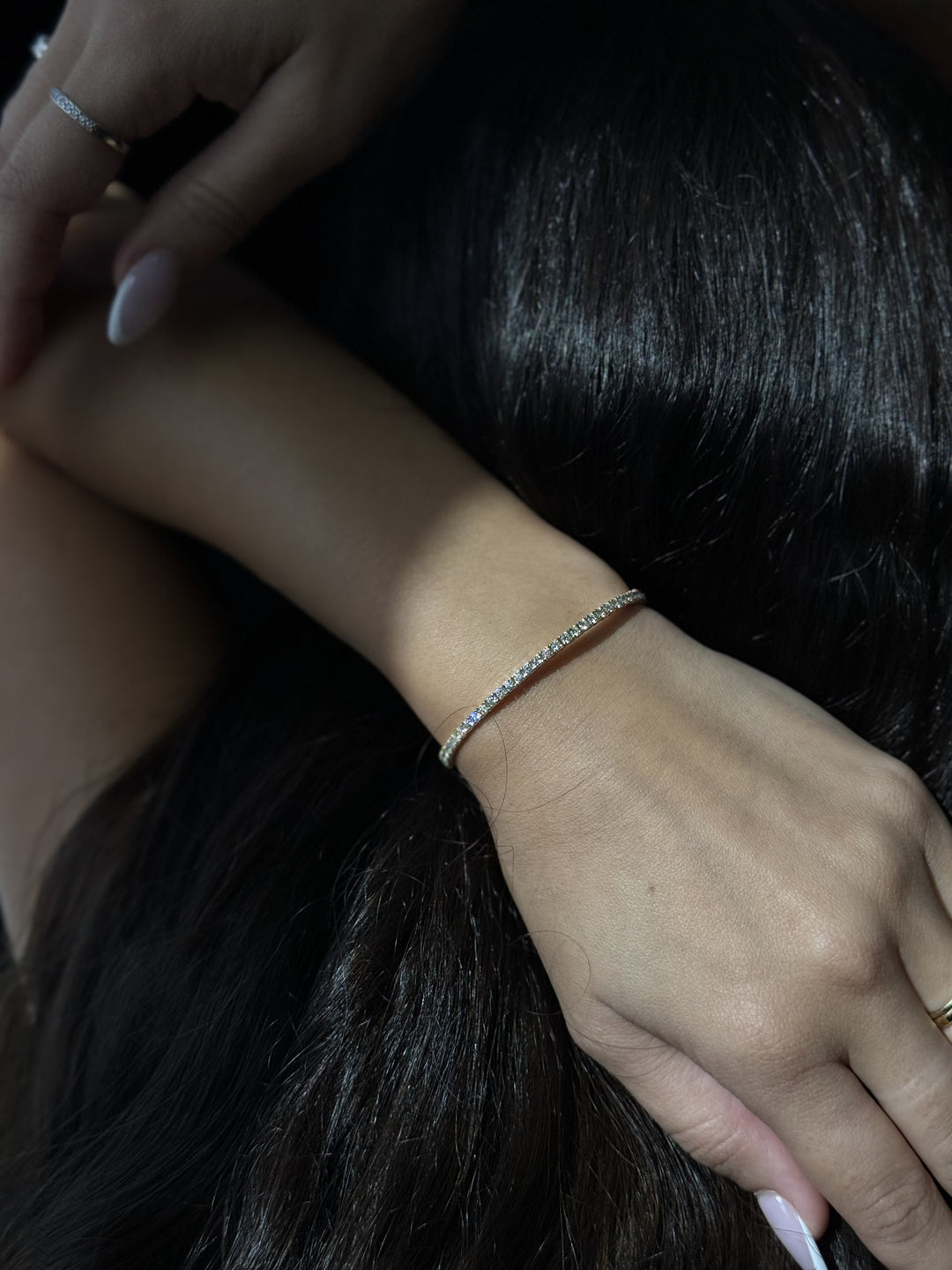 Flexible Natural Diamond Bangle in 14K Solid Gold