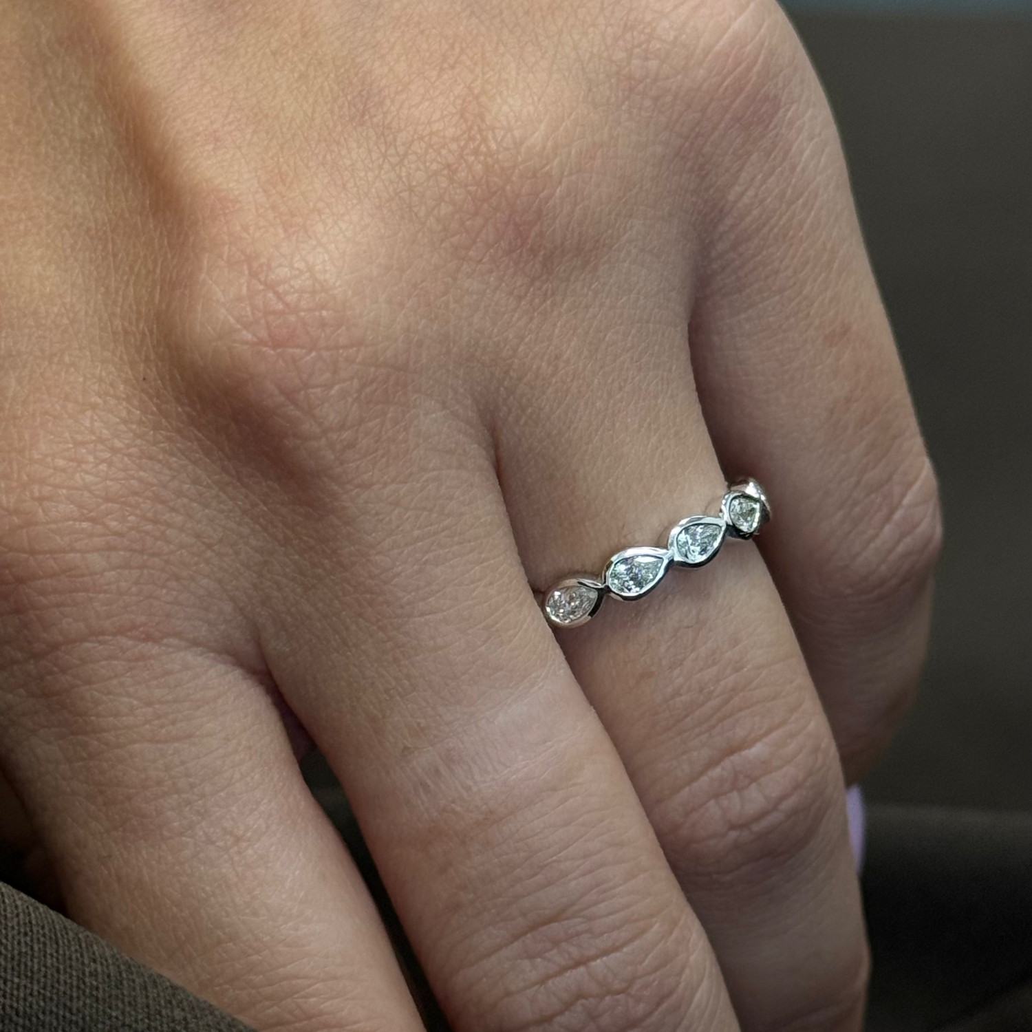East To West Bezel Set Pear Shape Natural Diamond Eternity Band