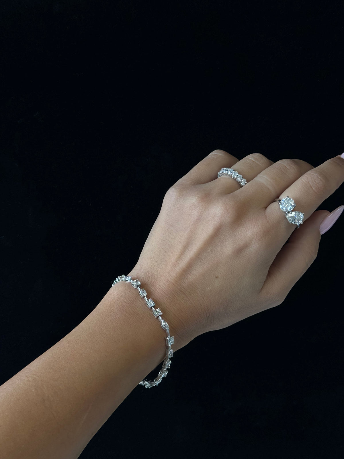 7CT T.W T.W Multi Shape Natural Diamond Tennis Bracelet 14K White Gold