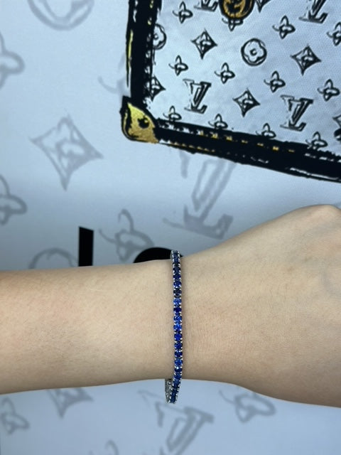Round blue sapphire tennis bracelet solid rose gold