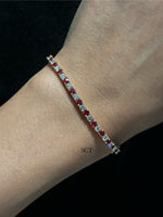 Natural Diamond & Red Ruby Tennis Bracelet 14K Solid Gold Lifestyle