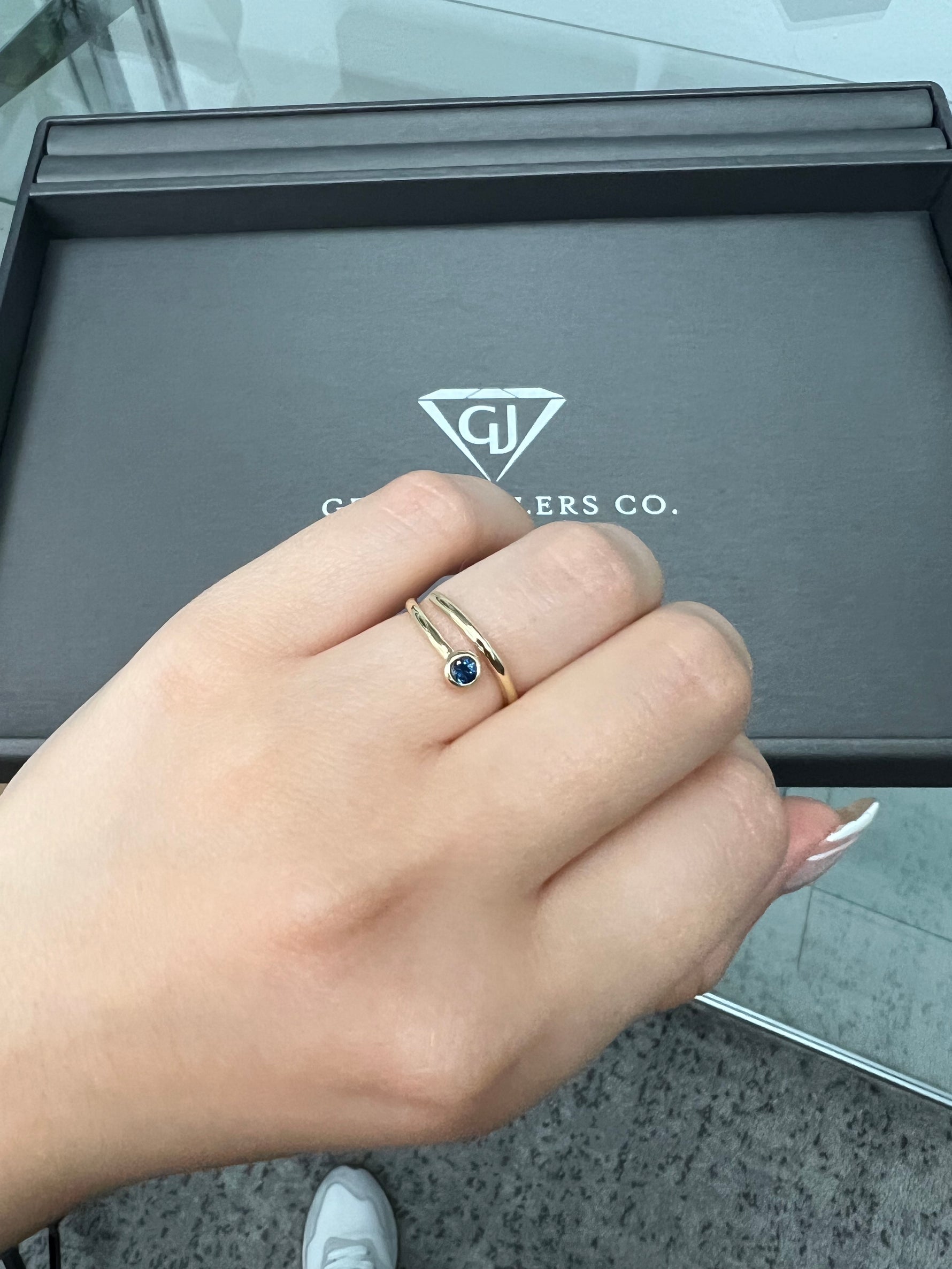 Bleu - Round Cut Blue Sapphire Bezel Set Stacking Ring - Gem Jewelers Co