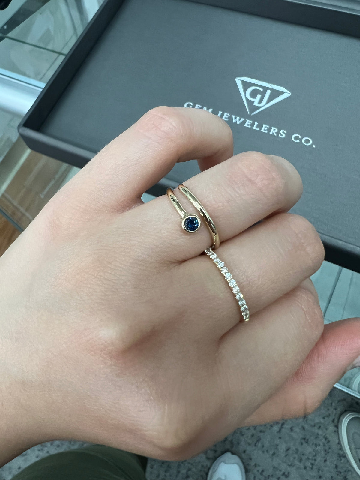 Bleu - Round Cut Blue Sapphire Bezel Set Stacking Ring - Gem Jewelers Co