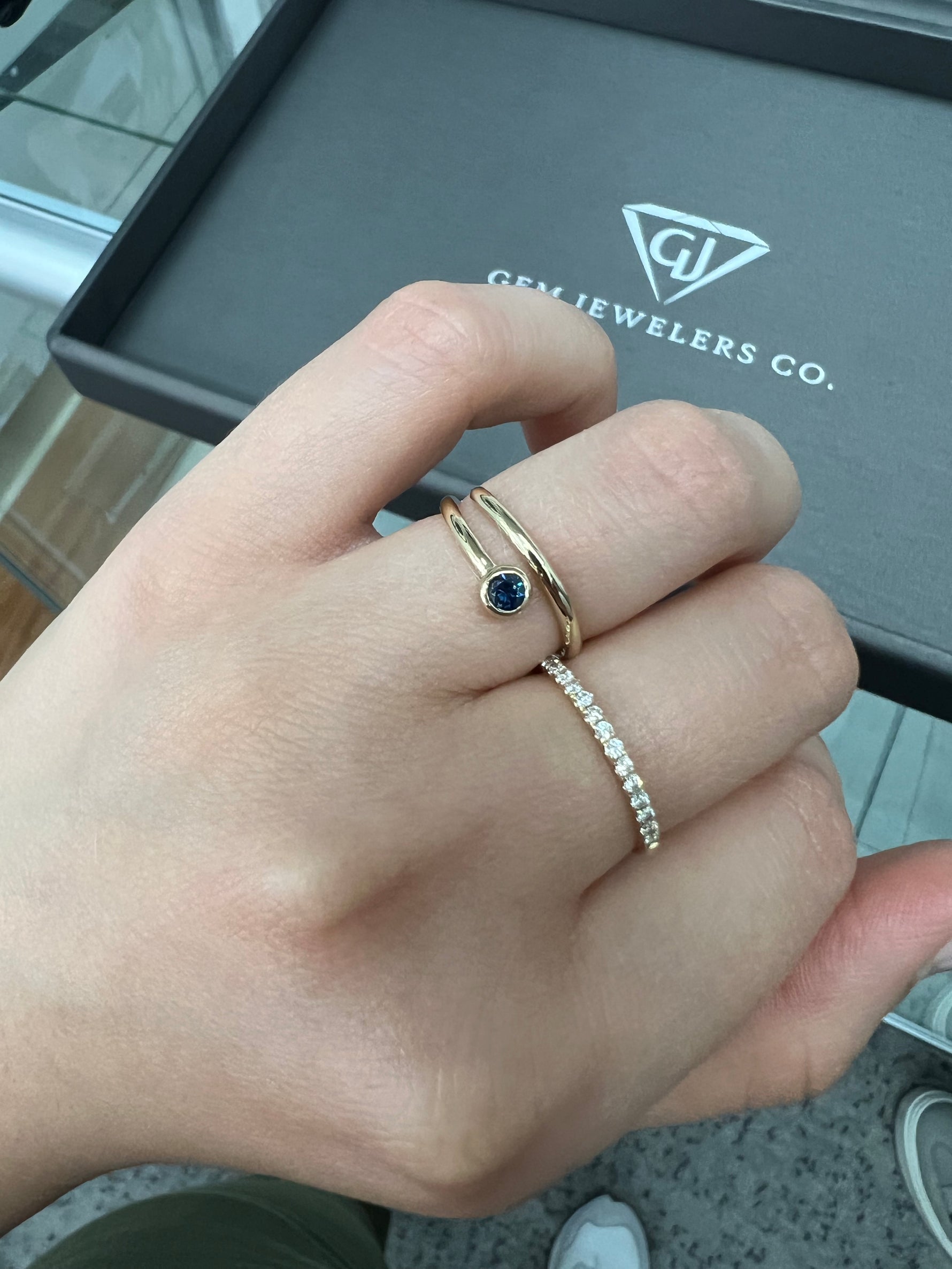 Bleu - Round Cut Blue Sapphire Bezel Set Stacking Ring - Gem Jewelers Co