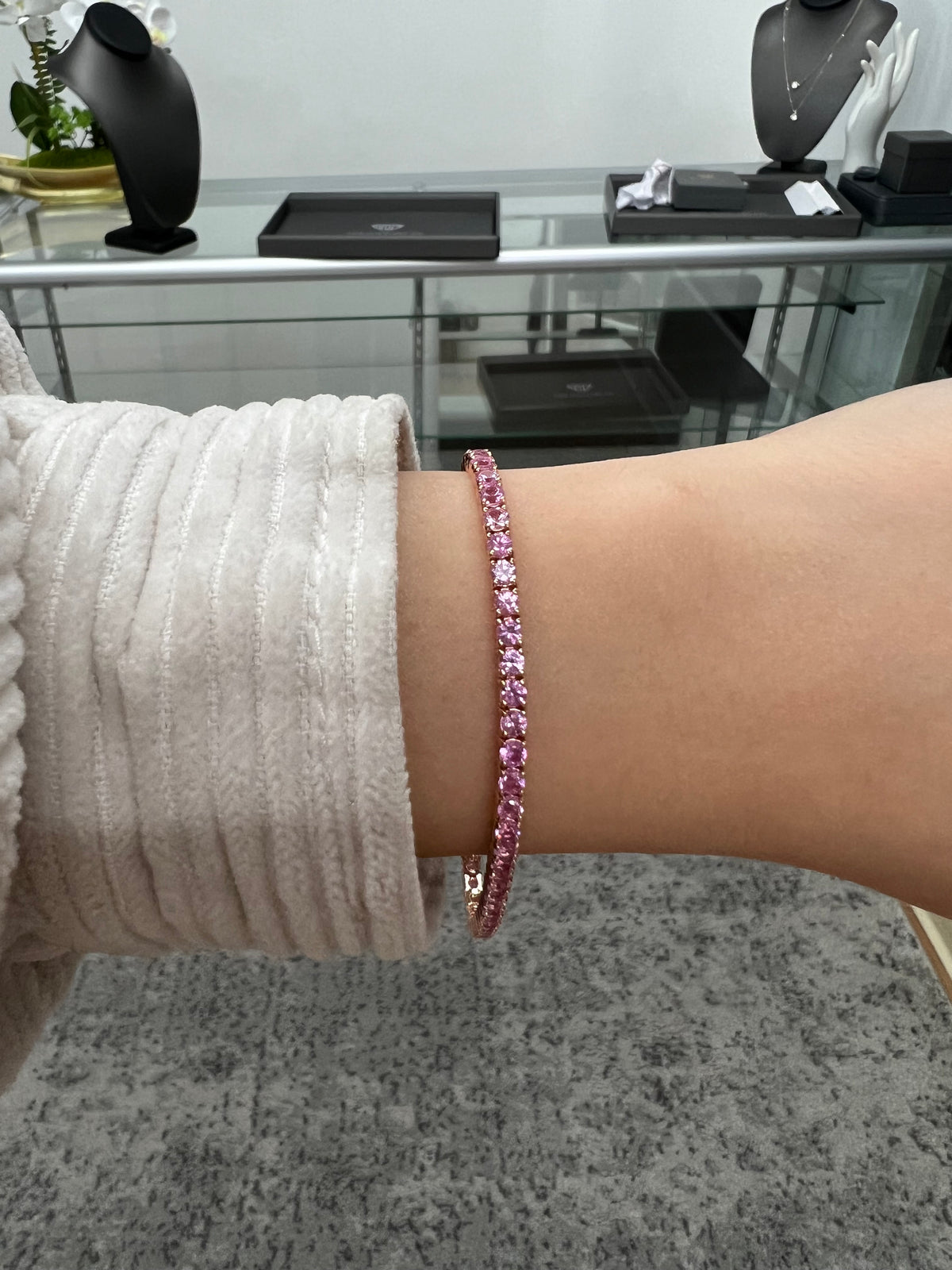 Pink sapphire natural gemstone bracelet in 14K gold