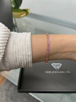 14K solid gold tennis bracelet with natural pink sapphires