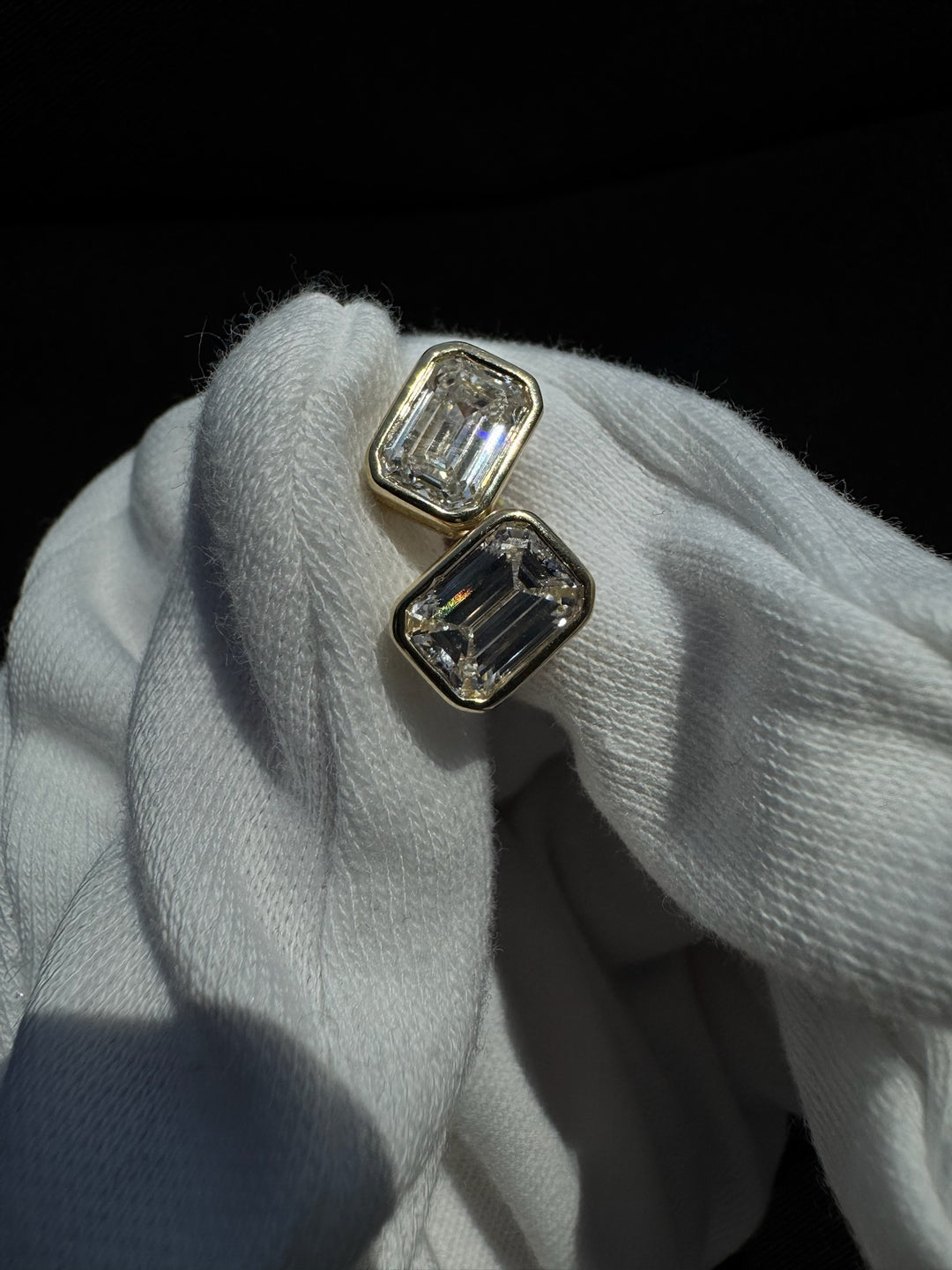 Bezel Set Emerald Shape Natural Diamond Studs