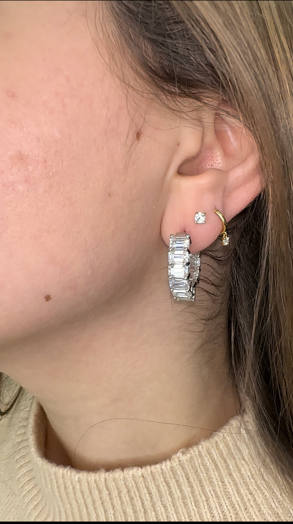 Escudo - 6.35 Carat Emerald Cut Diamond Inside Out Hoops - Gem Jewelers Co