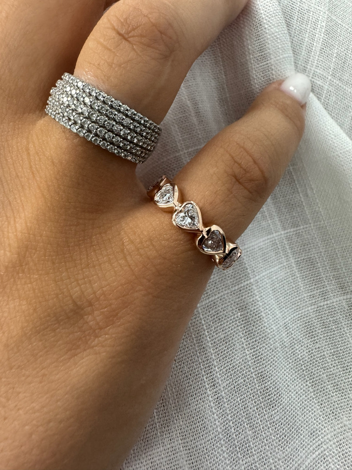 Sera - Heart Shape East to West Bezel Set Diamond Eternity Band - Gem Jewelers Co