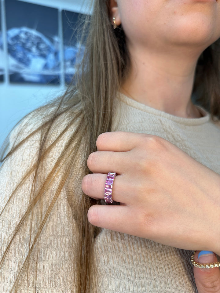 Mia - 5CT Pink Sapphire Eternity Band In Emerald Cut