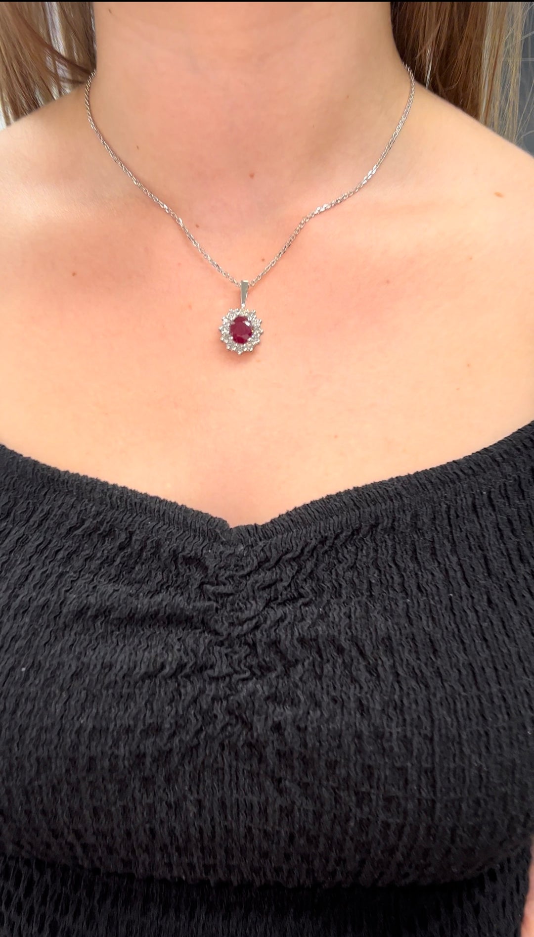 Burma - 3.5CT Oval Ruby and Round Diamond Pendant Necklace