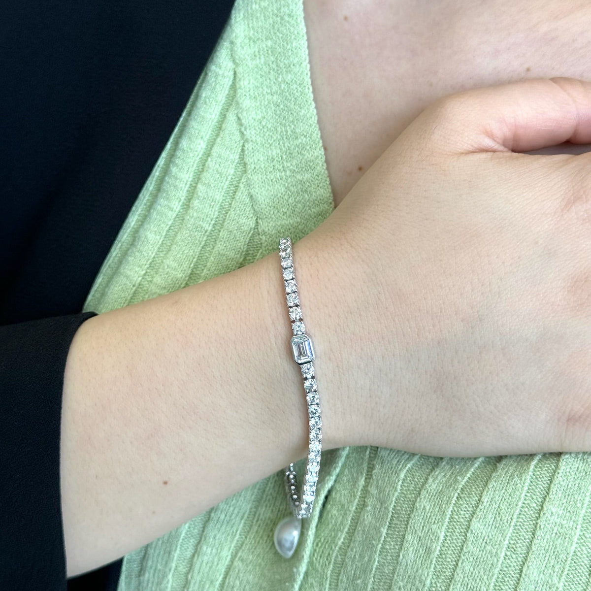Athena - 7CT T.W Single Stone Emerald Shape Bezel Natural Diamond Tennis Bracelet - Gem Jewelers Co