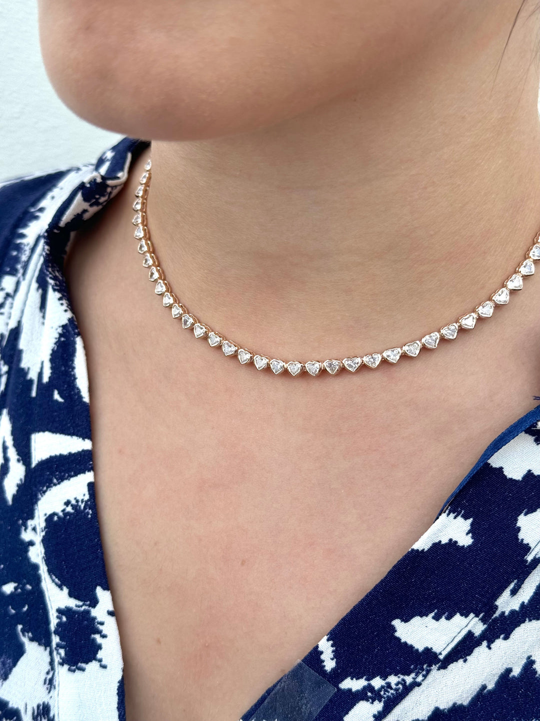 Lavinia - Heart Shape Bezel Set Diamond Tennis Necklace - Gem Jewelers Co