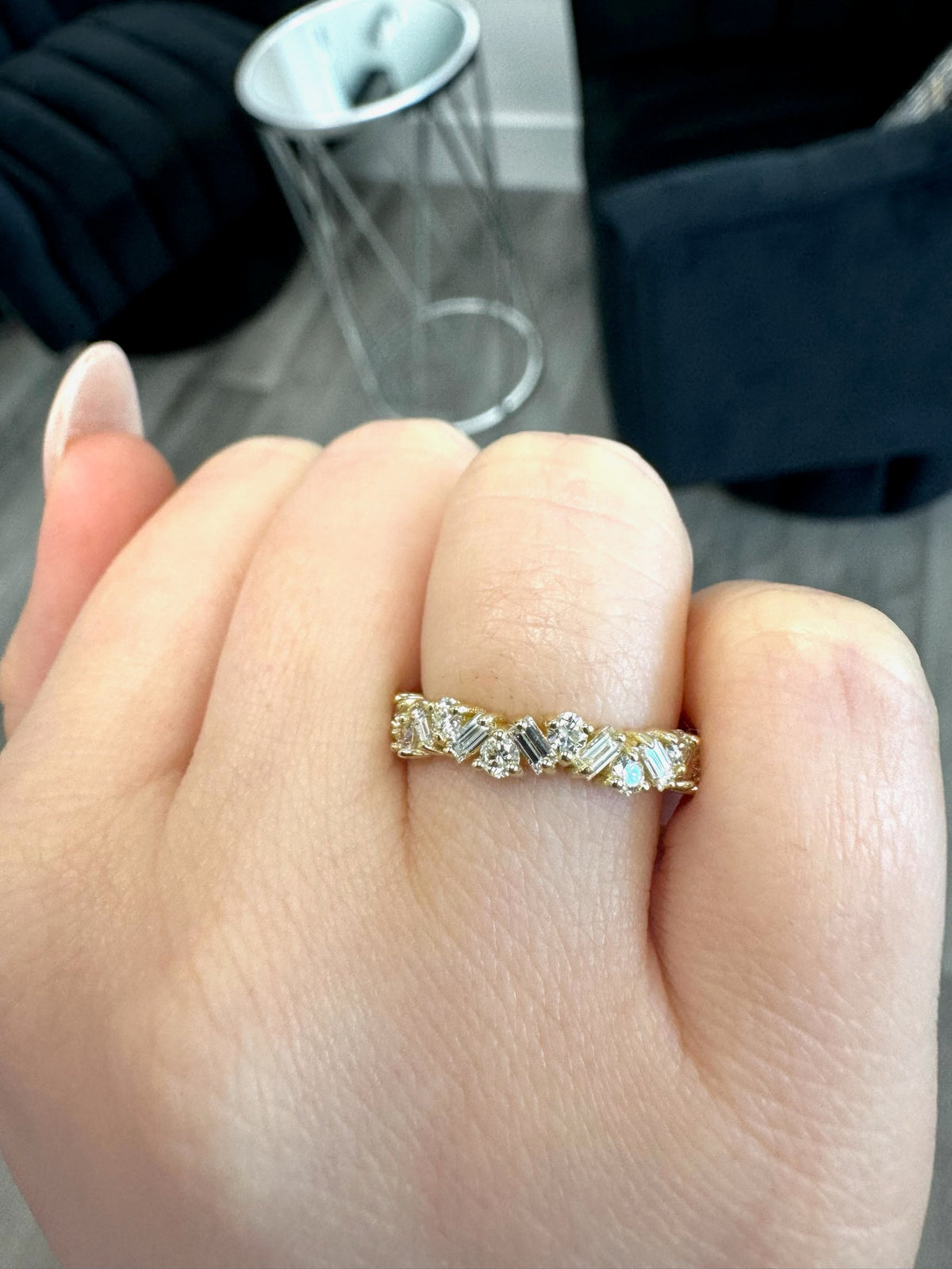 Delfina - Baguette and Round Shape Diamond Offset Band - Gem Jewelers Co
