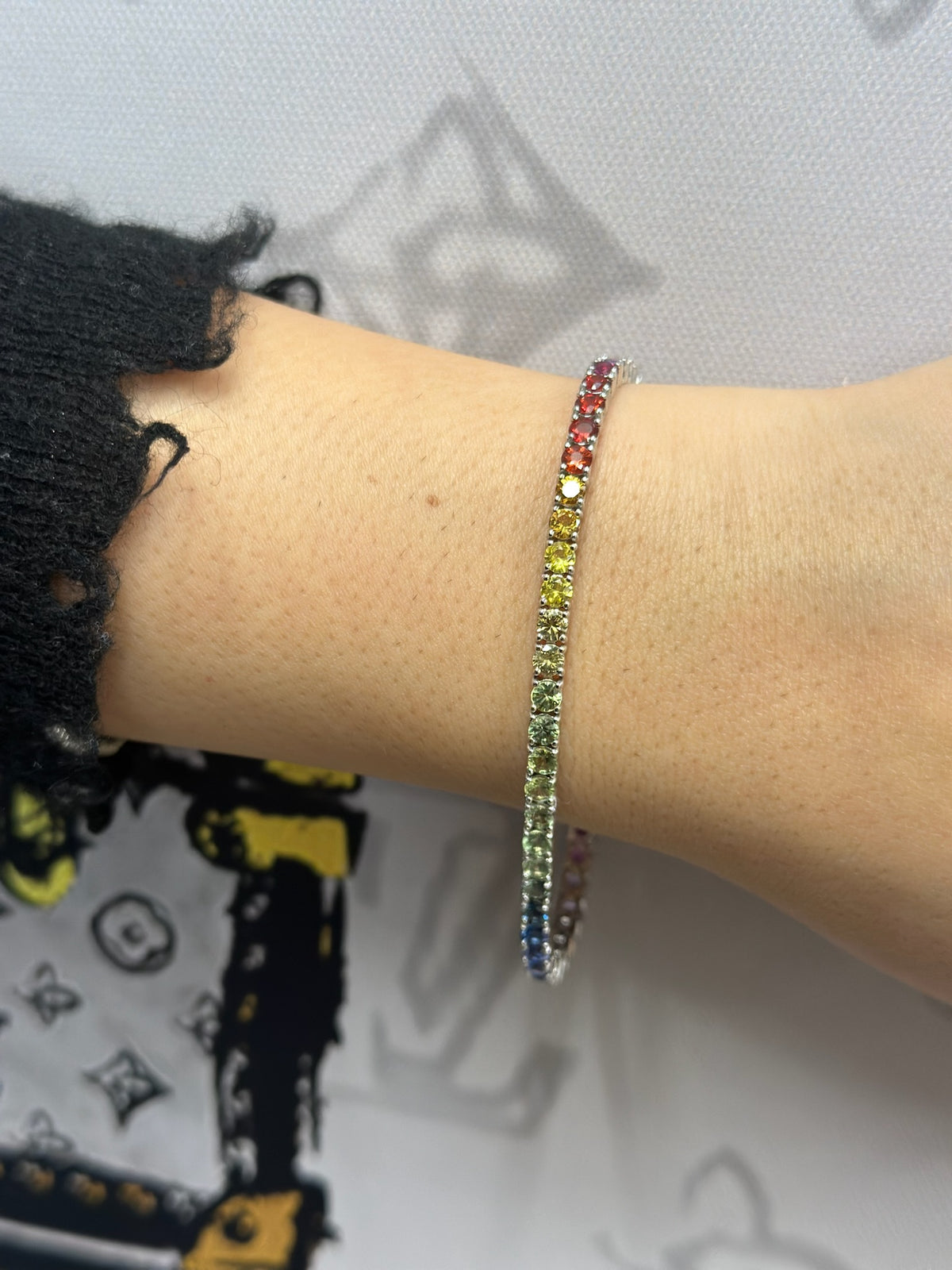 5.84 Carat Rainbow Colors Natural Sapphire Tennis Bracelet In 14K White Gold - Gem Jewelers Co