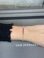 5.84 Carat Rainbow Colors Natural Sapphire Tennis Bracelet In 14K White Gold - Gem Jewelers Co