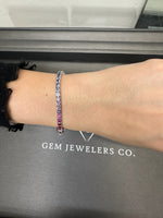5.84 Carat Rainbow Colors Natural Sapphire Tennis Bracelet In 14K White Gold - Gem Jewelers Co