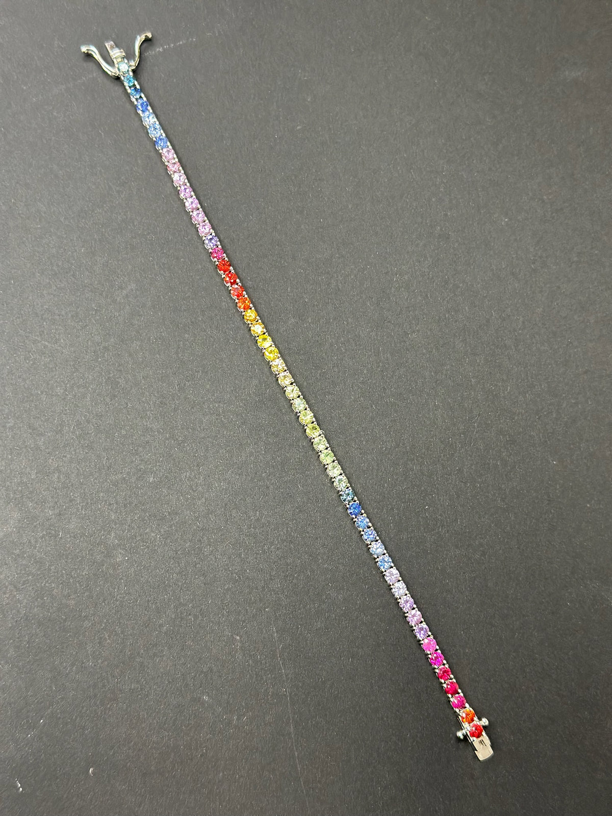 5.84 Carat Rainbow Colors Natural Sapphire Tennis Bracelet In 14K White Gold - Gem Jewelers Co