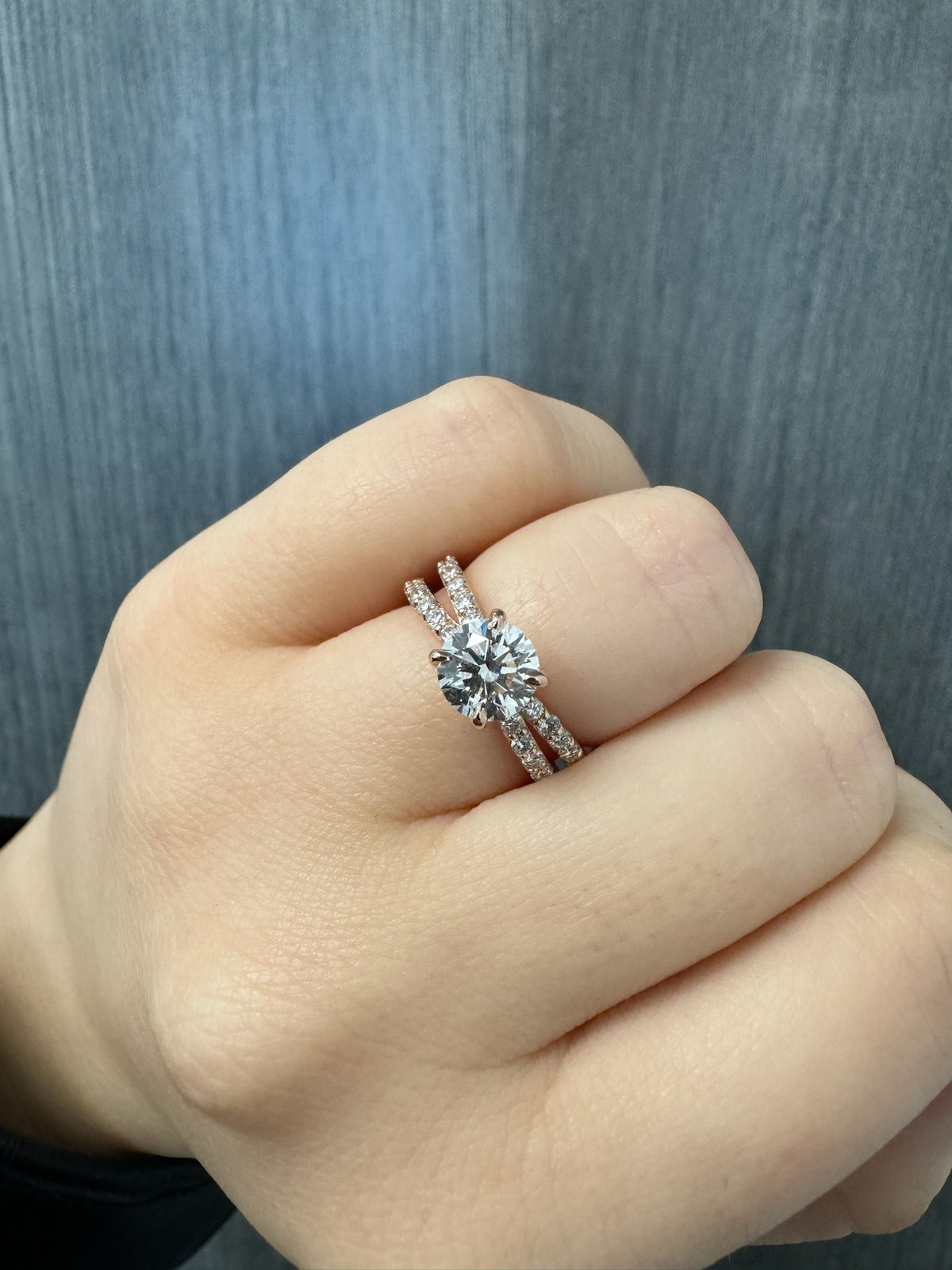 Praline - Split Double Band Round Diamond Ring with Side stones - Gem Jewelers Co