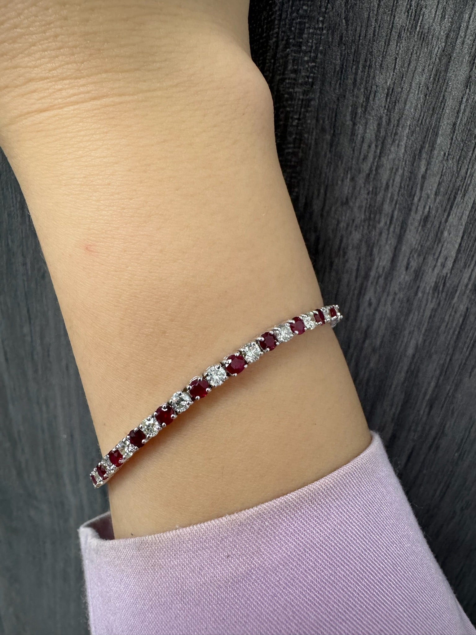 Natural Diamond & Red Ruby Tennis Bracelet 14K Solid Gold Lifestyle 4