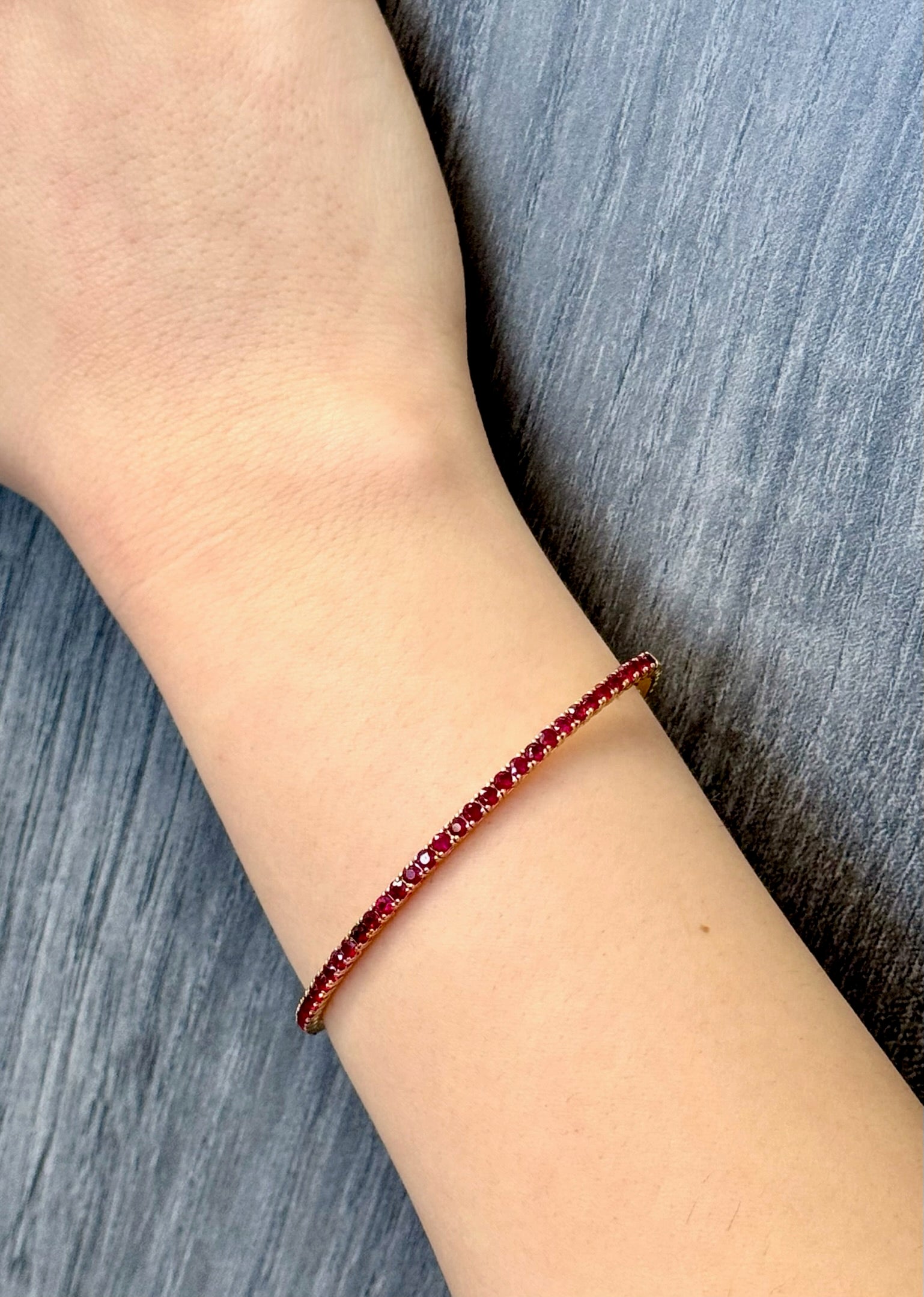 Flexible Natural Red Ruby Bangle in 14K Solid Gold 1