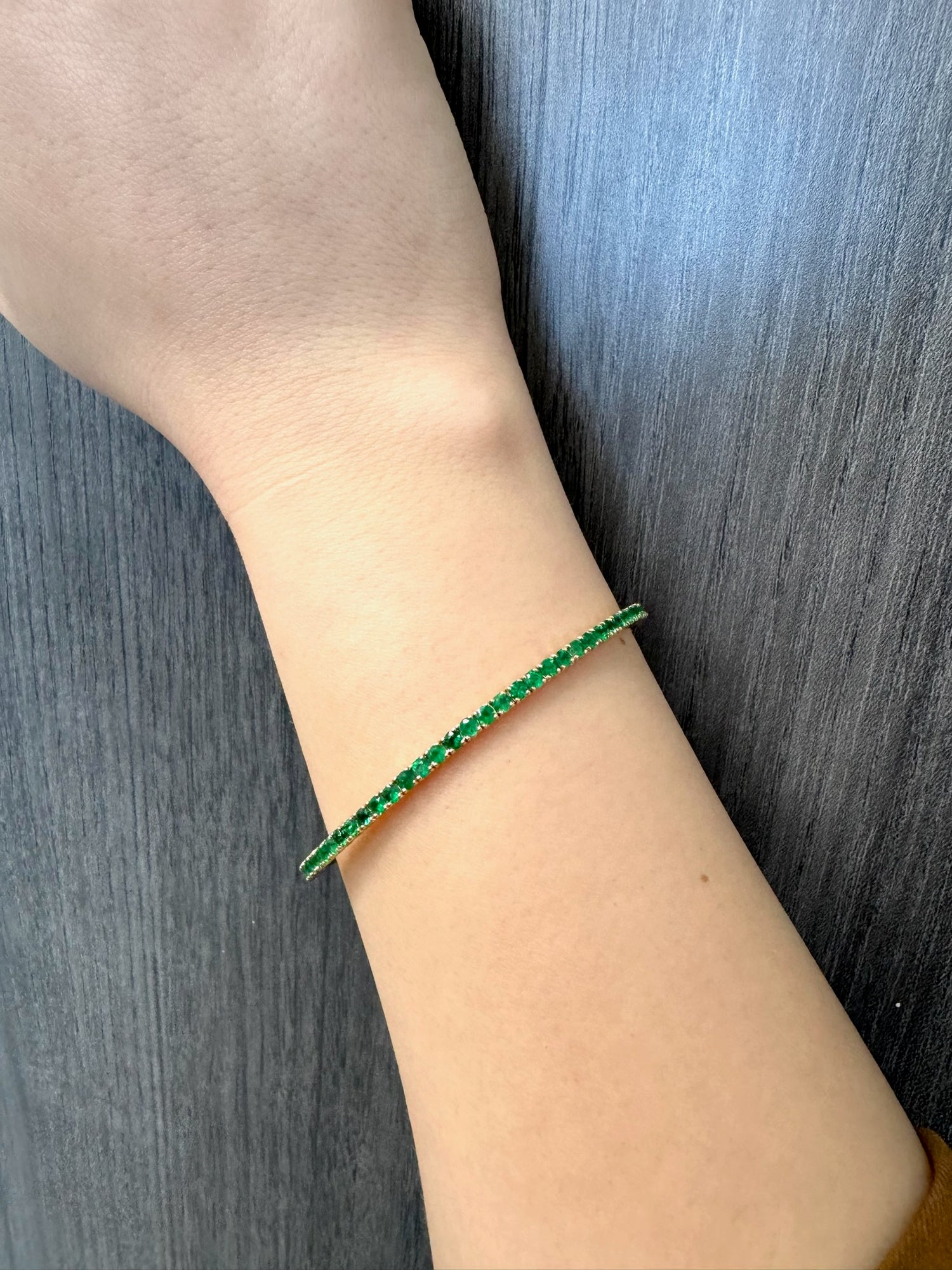 Flexible Natural Green Emerald Bangle 14K lifestyle 1
