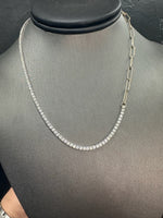 Piazza - Halfway Adjustable Diamond Tennis Necklace With Paperclip Chain - Gem Jewelers Co
