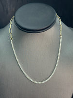 Piazza - Halfway Adjustable Diamond Tennis Necklace With Paperclip Chain - Gem Jewelers Co