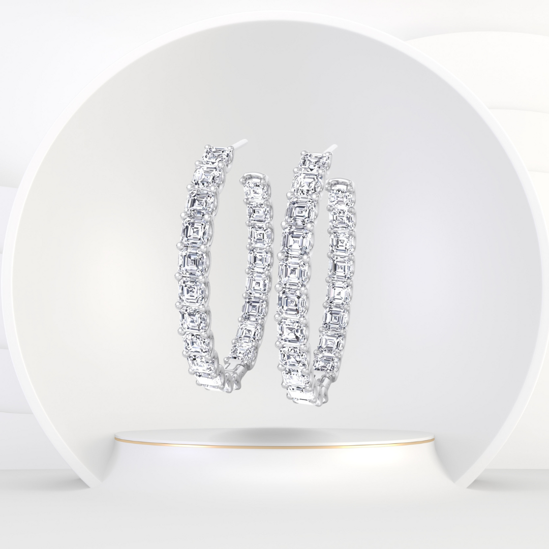 Inside Out Asscher Cut Natural Diamond Hoop Earrings