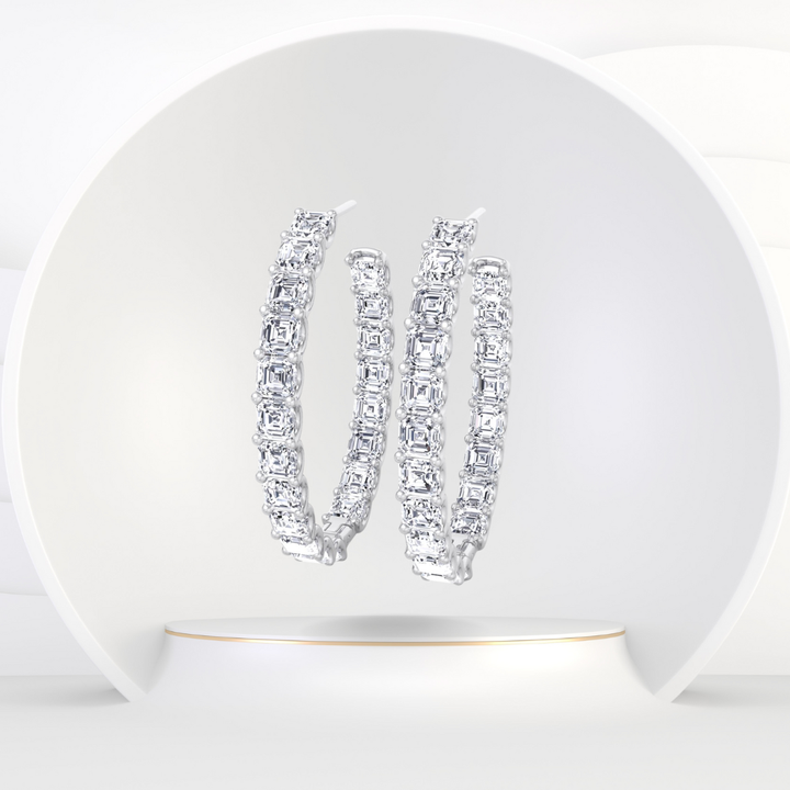 Inside Out Asscher Cut Natural Diamond Hoop Earrings