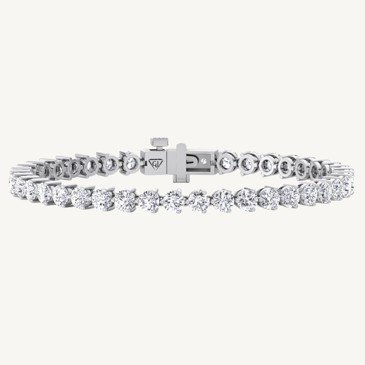 3-Prong Natural Diamond Tennis Bracelet - Martini Style 18K Solid Gold
