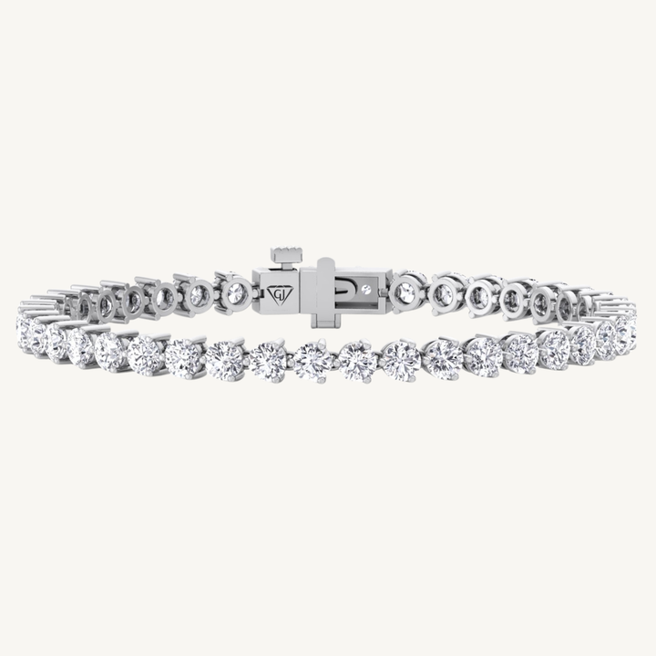 3-Prong Natural Diamond Tennis Bracelet - Martini Style 14K Solid Gold