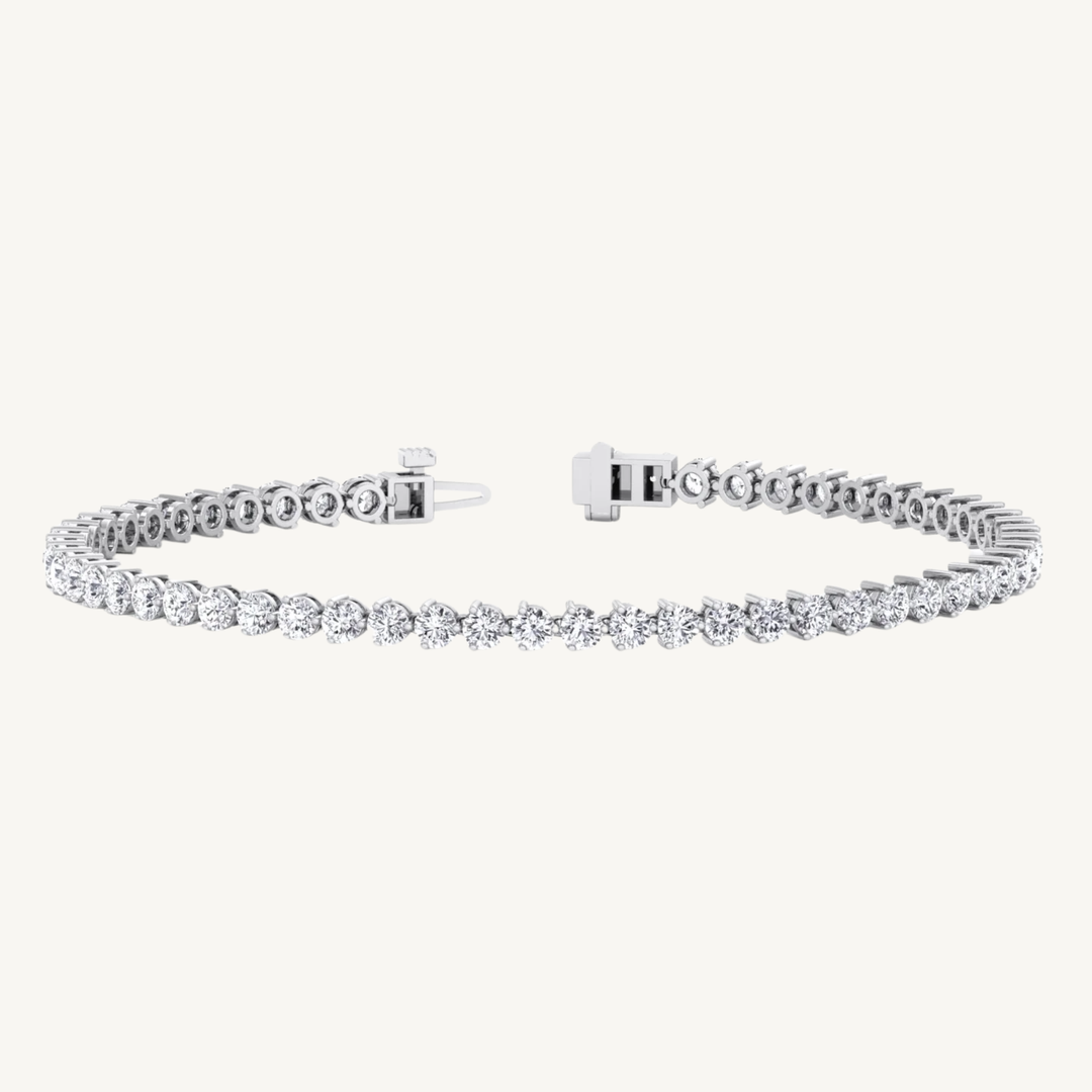 3-Prong Natural Diamond Tennis Bracelet - Martini Style 18K Solid Gold