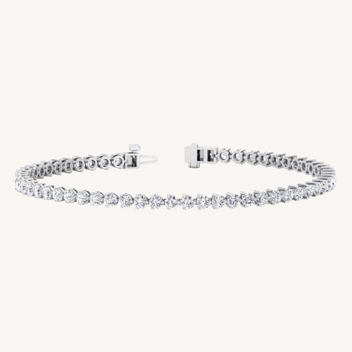 3-Prong Natural Diamond Tennis Bracelet - Martini Style 14K Solid Gold
