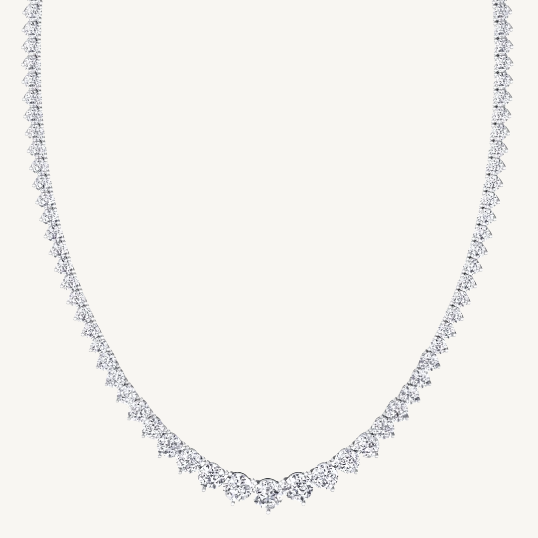 3-Prong Riviera Graduated Natural Diamond Tennis Necklace 14K Solid Gold
