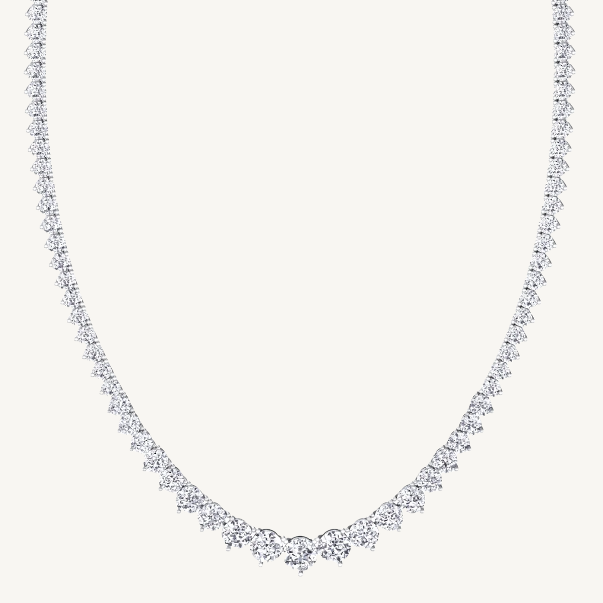3-Prong Riviera Graduated Natural Diamond Tennis Necklace 14K Solid Gold