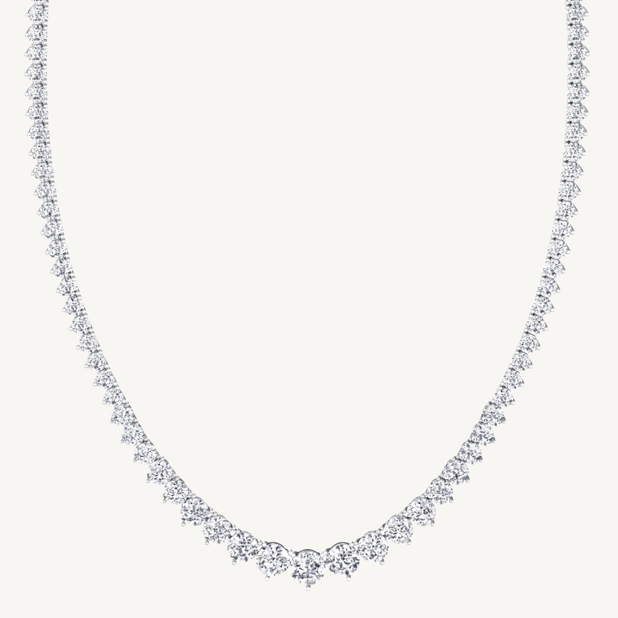 3-Prong Riviera Graduated Natural Diamond Tennis Necklace 14K Solid Gold