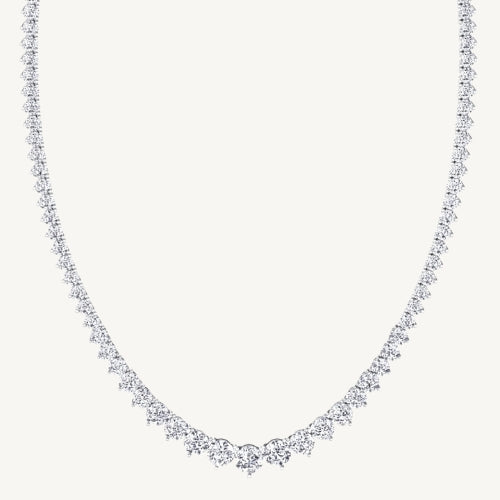 3-Prong Riviera Graduated Natural Diamond Tennis Necklace 14K Solid Gold
