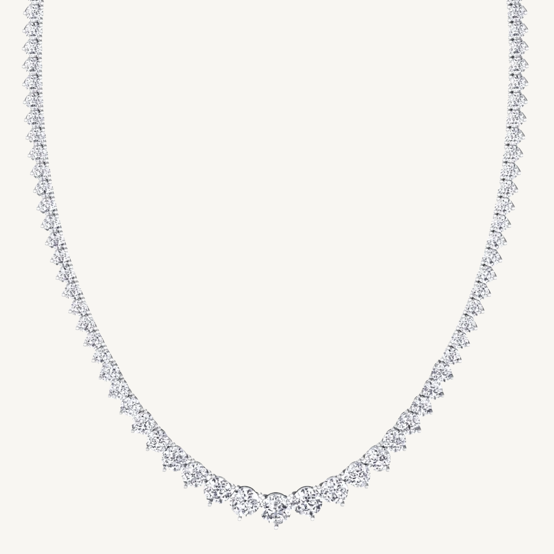 3-Prong Riviera Graduated Natural Diamond Tennis Necklace in Platinum