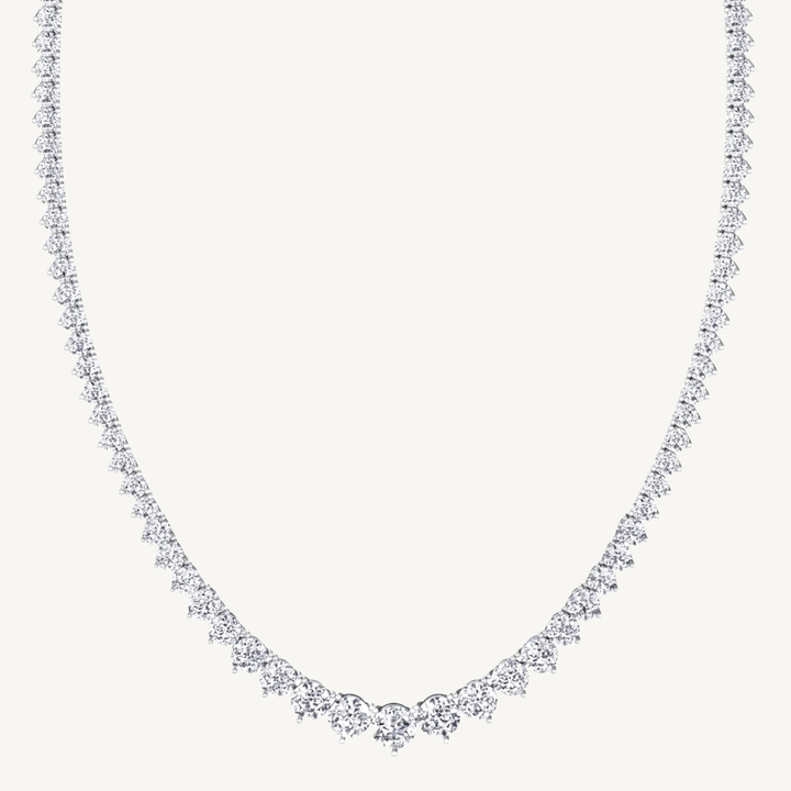 3-Prong Riviera Graduated Natural Diamond Tennis Necklace in Platinum