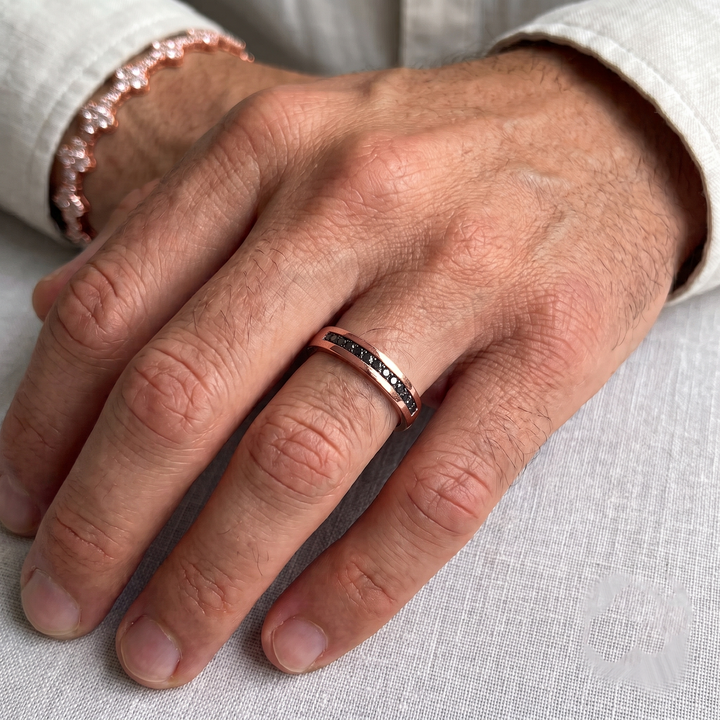 Men's Black Natural Diamond Pavé Edge Wedding Ring lifestyle image RG