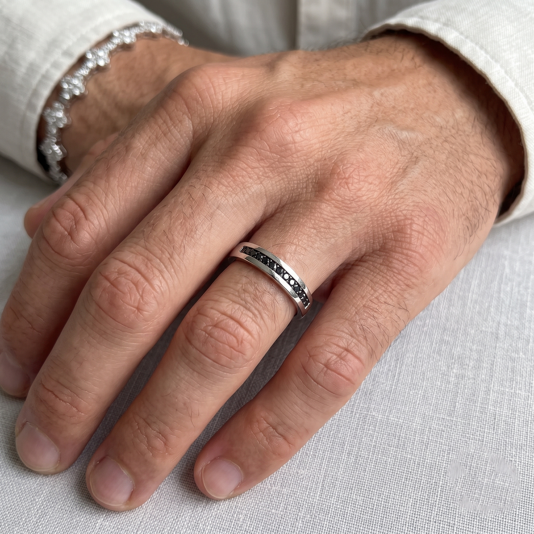 Men's Black Natural Diamond Pavé Edge Wedding Ring lifestyle image WG