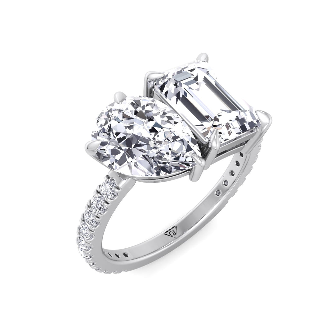 Lyra-Toi et Moi Pear & Emerald Cut Diamond Engagement Ring, White Gold, Top Down