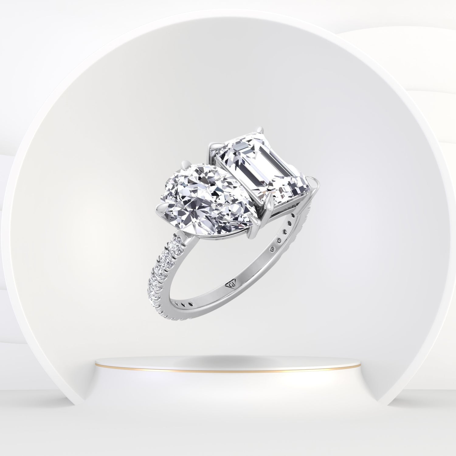 Lyra- Toi et Moi Pear & Emerald Cut Diamond Engagement Ring with Sidestones - Gem Jewelers Co