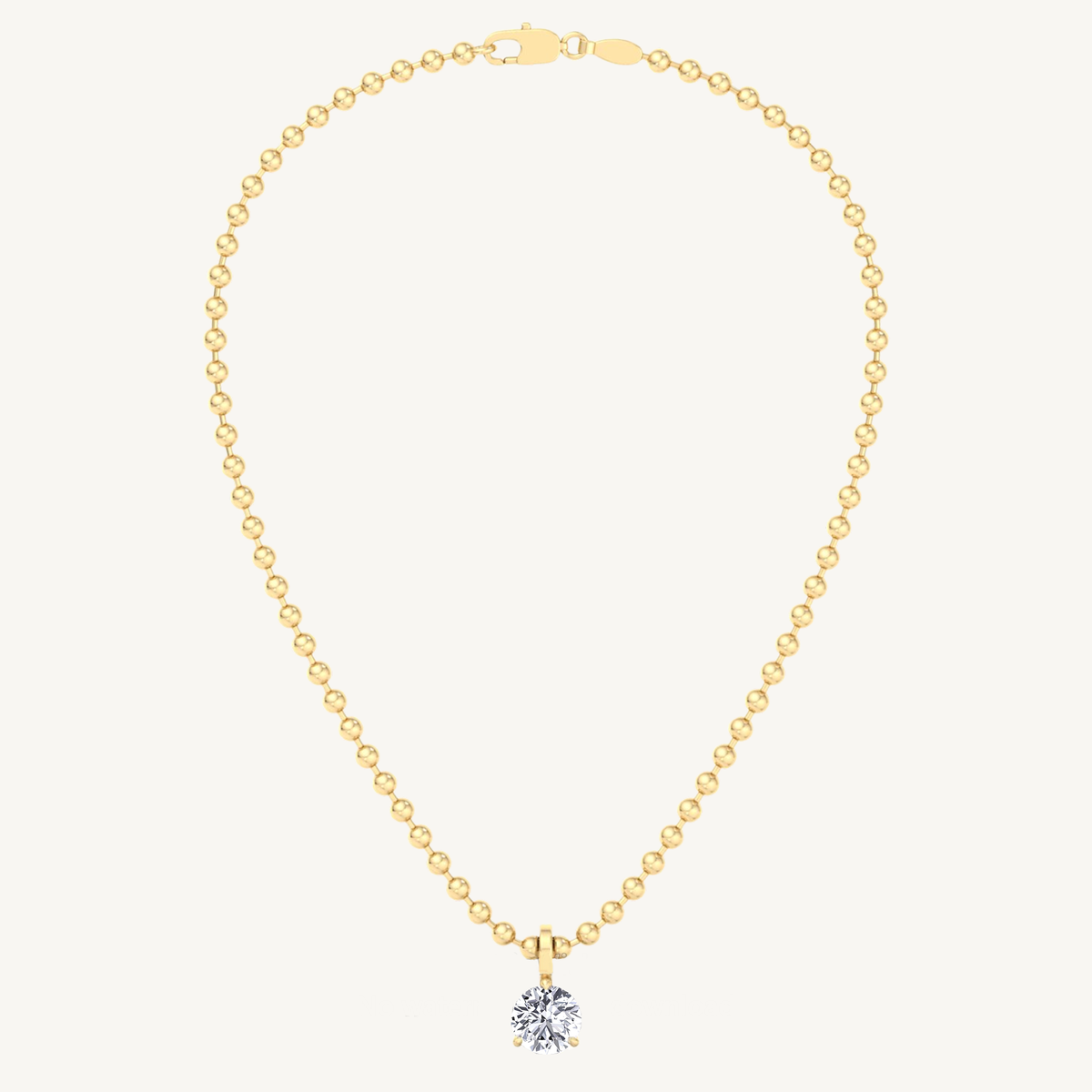Natural Diamond Beaded Necklace with Round Pendant